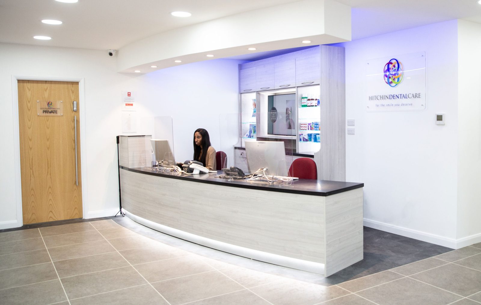 The reception desk at Hitchin Dental Care in Hitchin